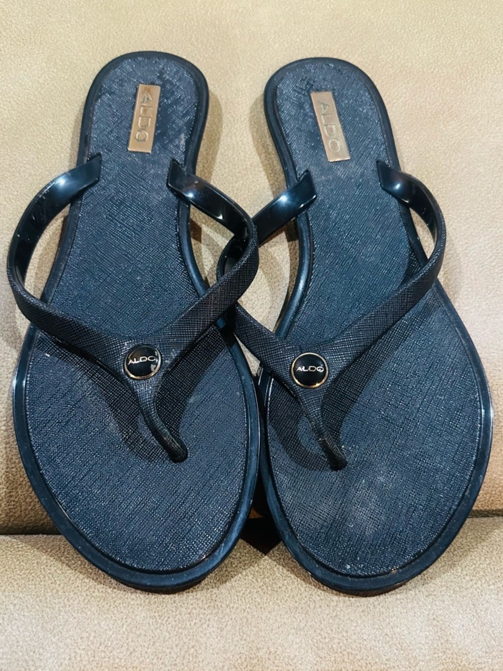 ALDO Black Textured Strap Flip-Flop Sandals